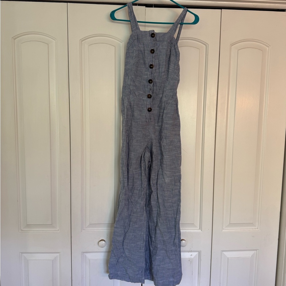 Japna Blue-Striped Sleeveless Jumpsuit